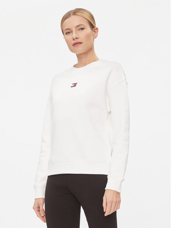 Tommy Jeans Felpa Badge DW0DW17325 Bianco Boxy Fit, taglia : S