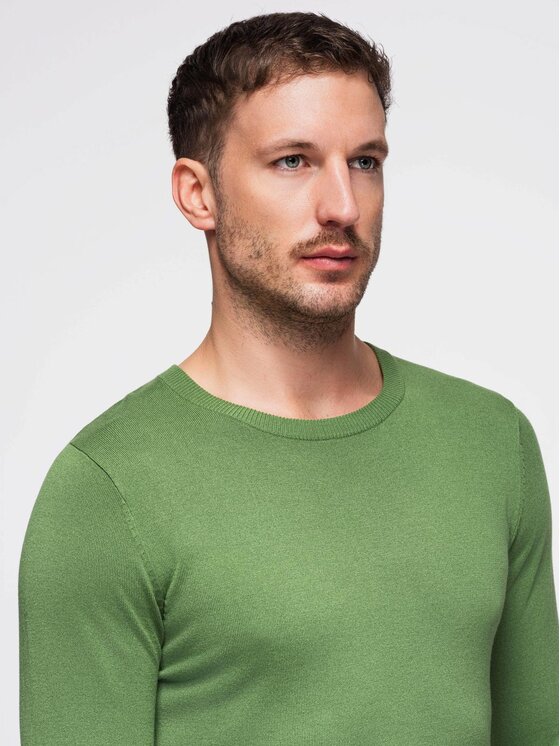 Ombre Ombre Sweter OM-SWBS-0106 Zielony Regular Fit