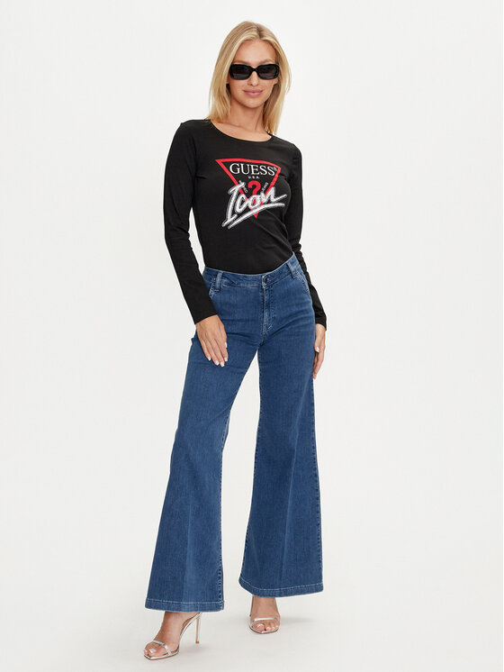 Guess Guess Bluse Icon W4YI33 I3Z14 Schwarz Slim Fit