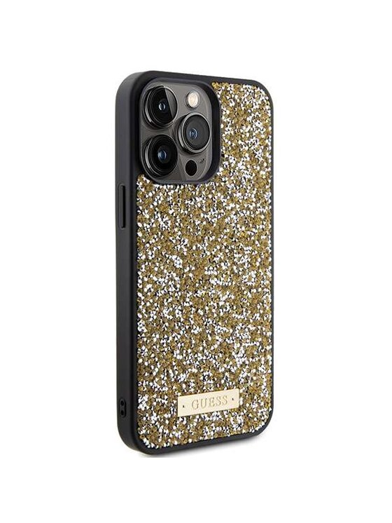 Guess Guess Etui na telefon Rhinestone Metal Logo Złoty