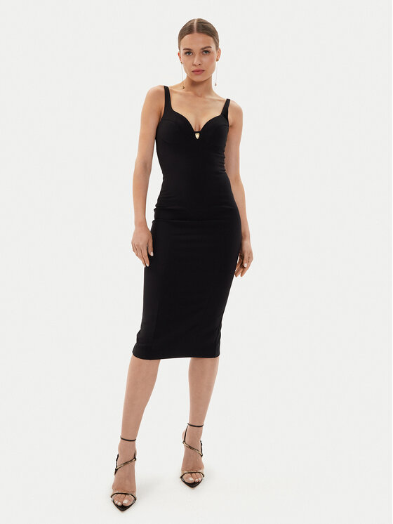 Elisabetta Franchi Cocktail Obleka AB-711-46E2-V360 Črna Slim Fit