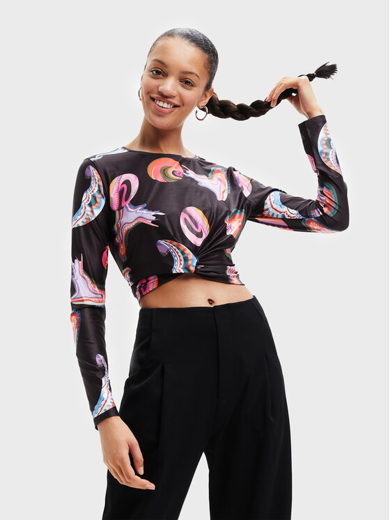Desigual Blúzka MONSIEUR CHRISTIAN LACROIX Smile 22WWTK76 Čierna Slim Fit