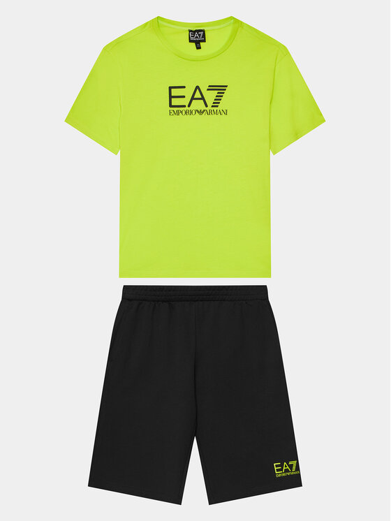 EA7 Emporio Armani Set tricou și pantaloni scurți sport 3DBV01 BJ02Z 28BM Verde Regular Fit