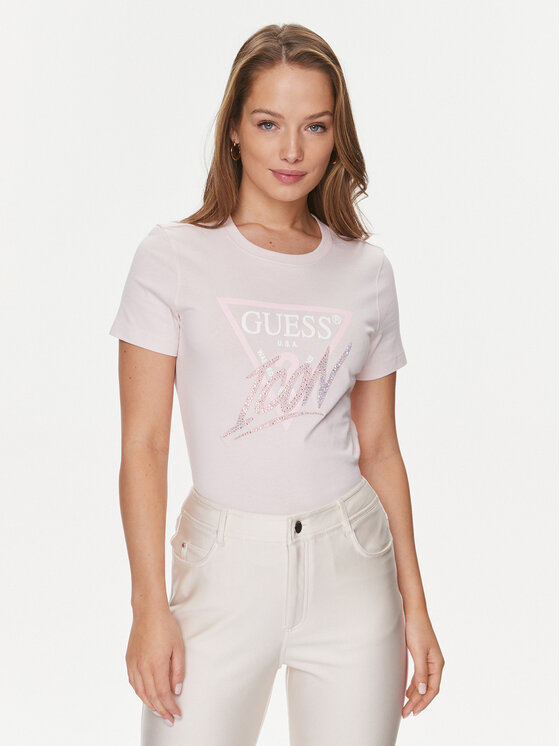 Guess Guess T-Shirt Icon W4RI41 I3Z14 Różowy Slim Fit