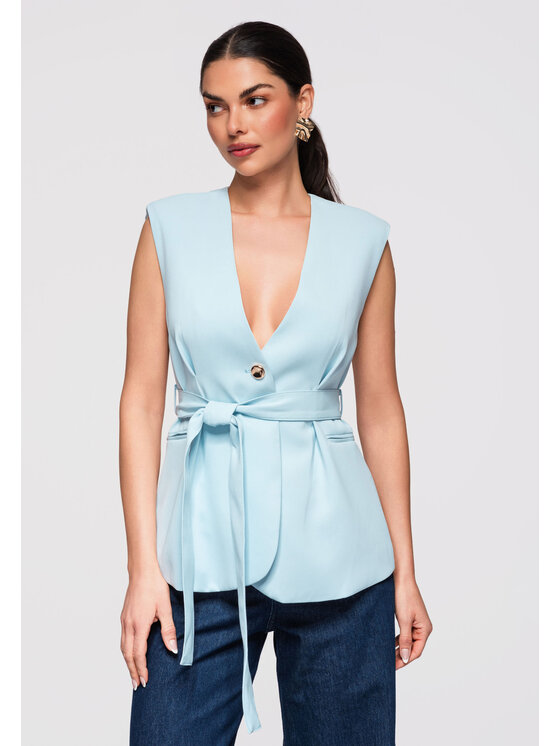 Ombre Ombre Kamizelka OW-VE-E0001 Niebieski Slim Fit