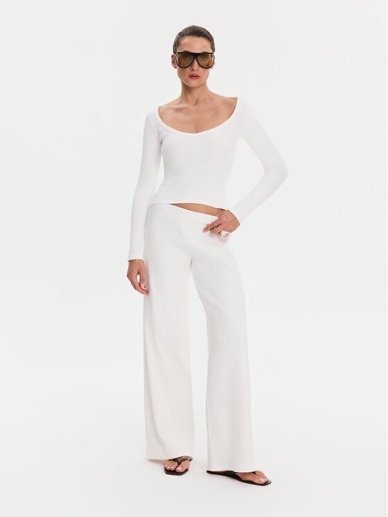 Nudyess Nudyess Top Alba z prążka Kremowy Slim Fit