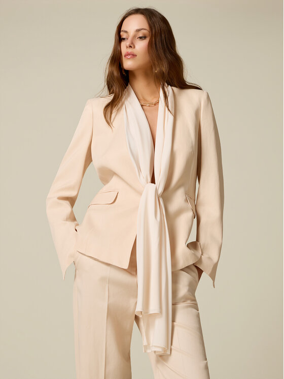 Oltre Oltre Marynarka Q013R004636N002 Kremowy Regular Fit