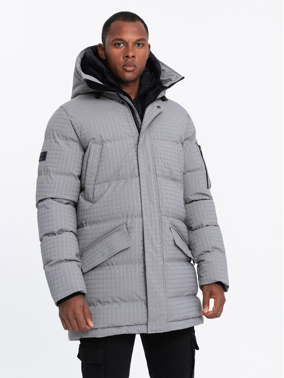 Ombre Ombre Parka OM-JALJ-0201 Szary Regular Fit