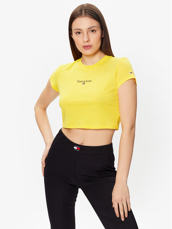 Tommy Jeans T-shirt Essential Logo DW0DW15444 Žuta Cropped Fit