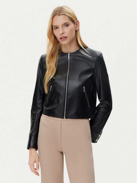 BOSS BOSS Bőrkabát Sadenita 50531325 Fekete Regular Fit