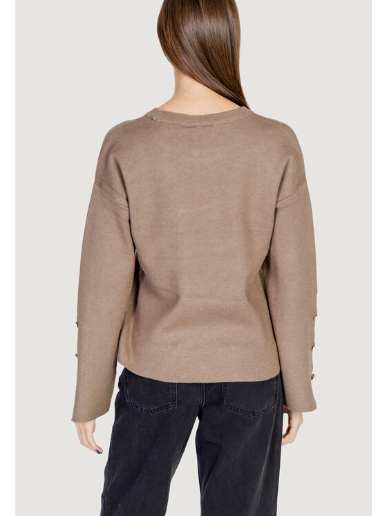 Vila Vila Maglione VICASSIE L/S BUTTON DETAIL KNIT TOP/R Marrone To Fit