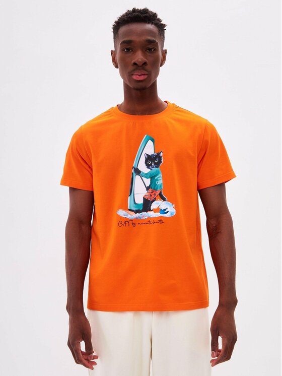 CAT by maniita lacitta CAT by maniita lacitta T-Shirt Printed men's t-shirt with CAT Pomarańczowy Regular Fit