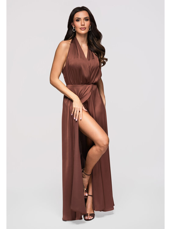 Ombre Ombre Sukienka wieczorowa LA-OM-DLR359 Brązowy Regular Fit