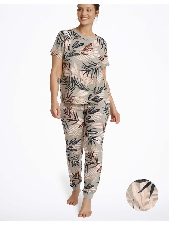 Esotiq Esotiq Piżama 40601-97X Zielony Jogger Fit
