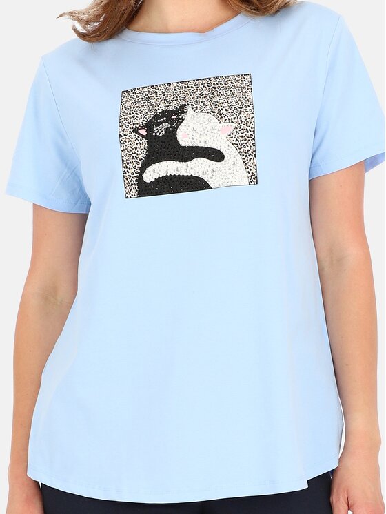 Perso Perso T-Shirt TCE245281F Světle modrá Regular Fit