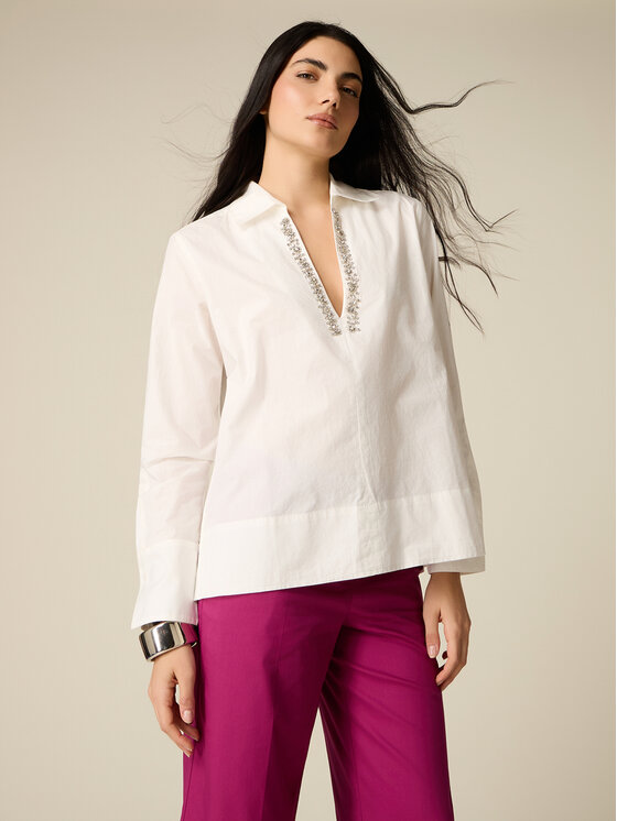 Oltre Oltre Blusa 2059R003152N011 Bianco Boxy Fit