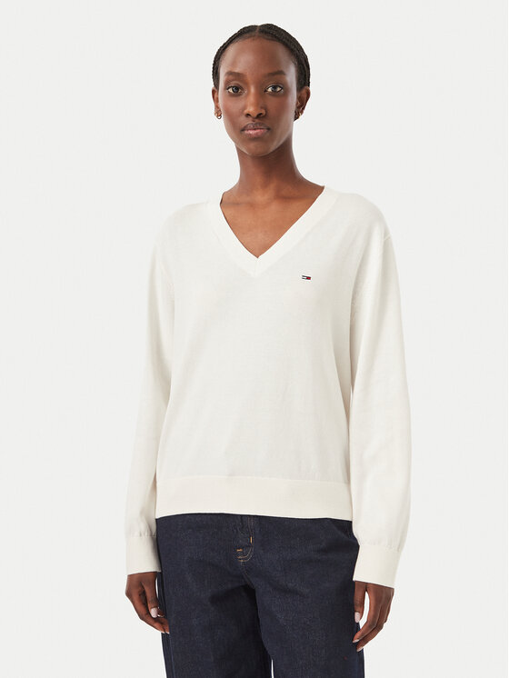 Tommy Jeans Tommy Jeans Svetr Essential DW0DW23362 Bílá Regular Fit