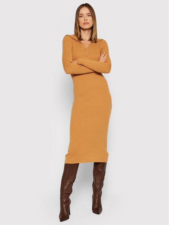 YAS YAS Трикотажна сукня Cilla 26026459 Бежевий Slim Fit