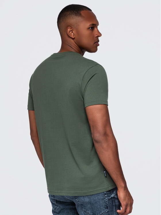 Ombre Ombre T-Shirt OM-TSCT-0305 Zielony ciemny Regular Fit