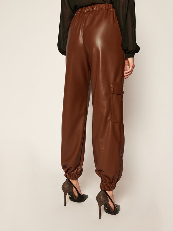 MSGM MSGM Dirbtinės odos kelnės 2941MDP04 207652 Ruda Regular Fit