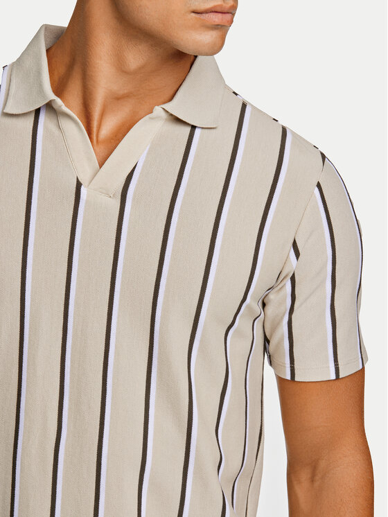 Lindbergh Lindbergh Тениска с яка и копчета 30-404259 Бежов Slim Fit