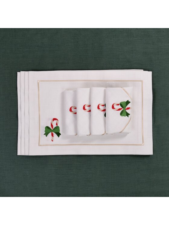 Roseberry Home Roseberry Home Serwetki Candy Cane & Mistletoe Panama Biały