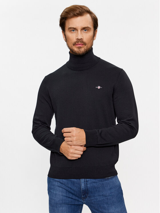 Gant Gant Garbó Classic Cotton Rollerneck 8030563 Fekete Regular Fit