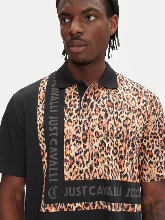 Just Cavalli Just Cavalli Тениска с яка и копчета 78OAGE15 Черен Regular Fit