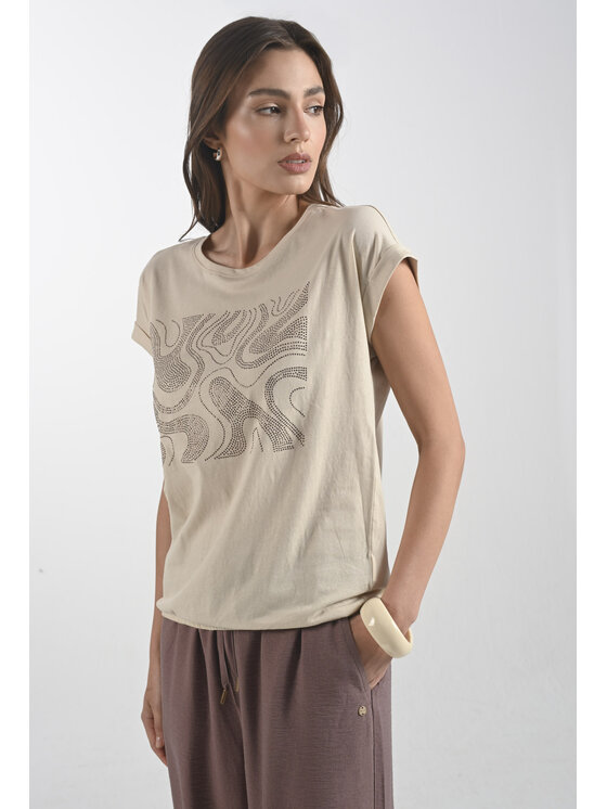 Femestage Femestage T-Shirt Femestage AB BASE TSH1532-016 Béžová Regular Fit
