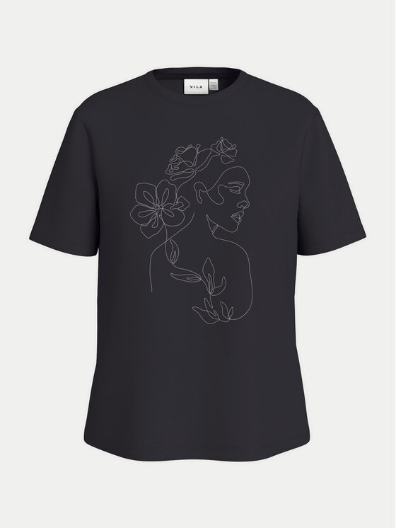 Vila Vila T-Shirt Sybil 14108062 Μαύρο Regular Fit