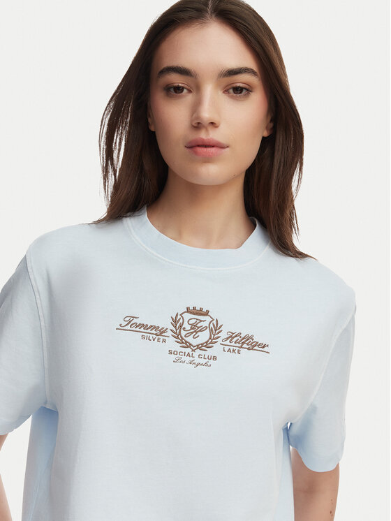 Tommy Hilfiger Tommy Hilfiger T-Shirt Crest WW0WW48713 Světle modrá Relaxed Fit
