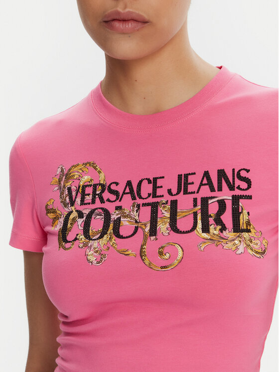 Versace Jeans Couture Versace Jeans Couture Тишърт 78HAHC05 Розов Slim Fit