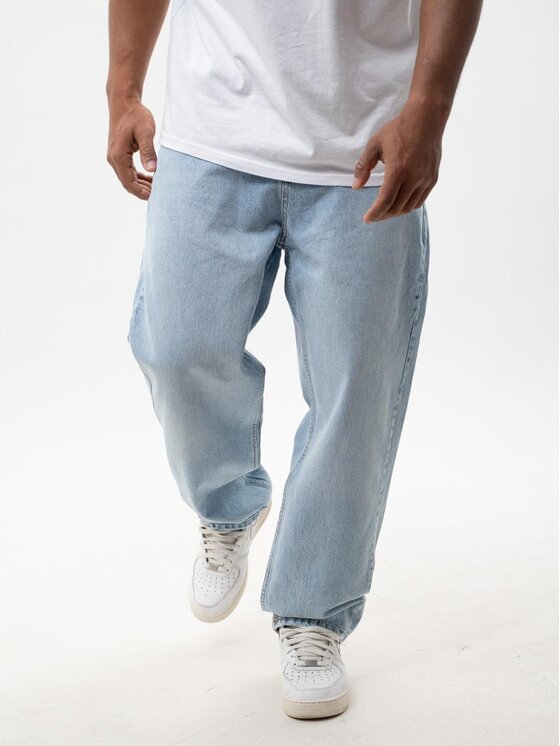 Jigga Wear Jigga Wear Jeansy Spodnie Jeansowe Baggy Męskie Sprane Jasne Niebieskie Jigga Wear Crown L Niebieski Baggy Fit