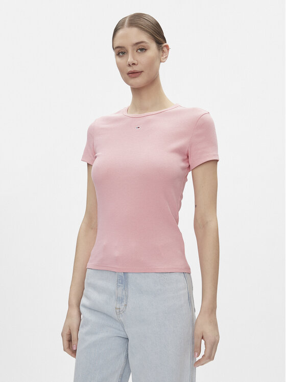 Tommy Jeans T-shirt Essential DW0DW17383 Rosa Slim Fit, taglia : L