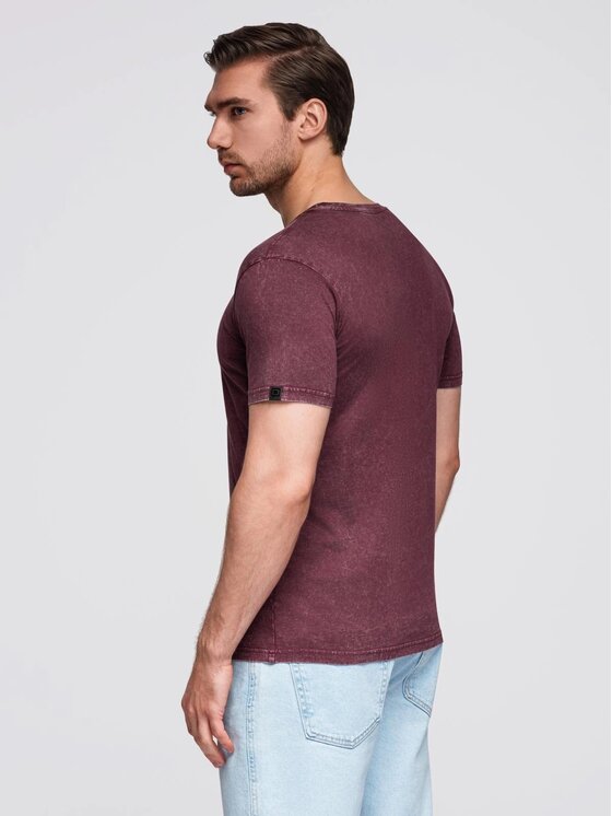 Ombre Ombre T-Shirt OM-TSWT-0116 Bordowy Slim Fit