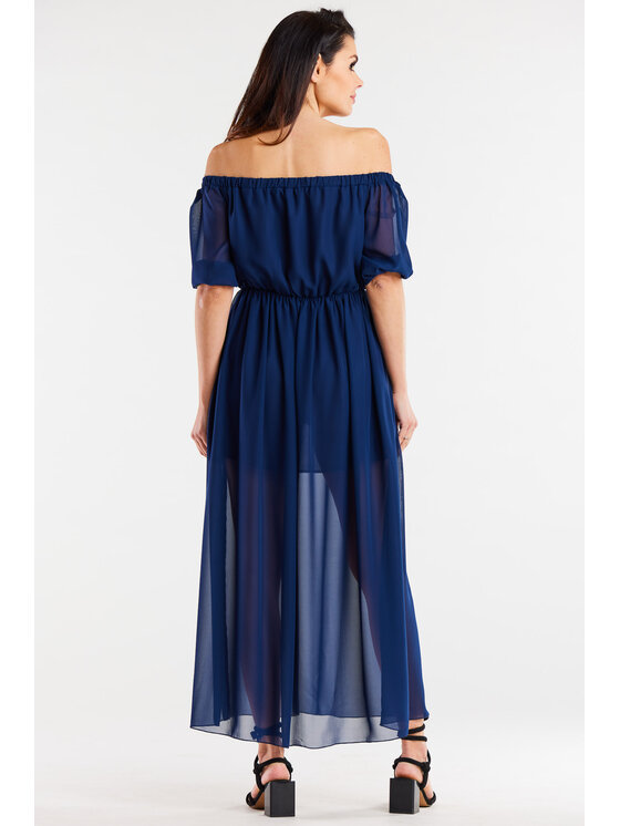 Awama Awama Sukienka letnia A515 Granatowy Basic Fit