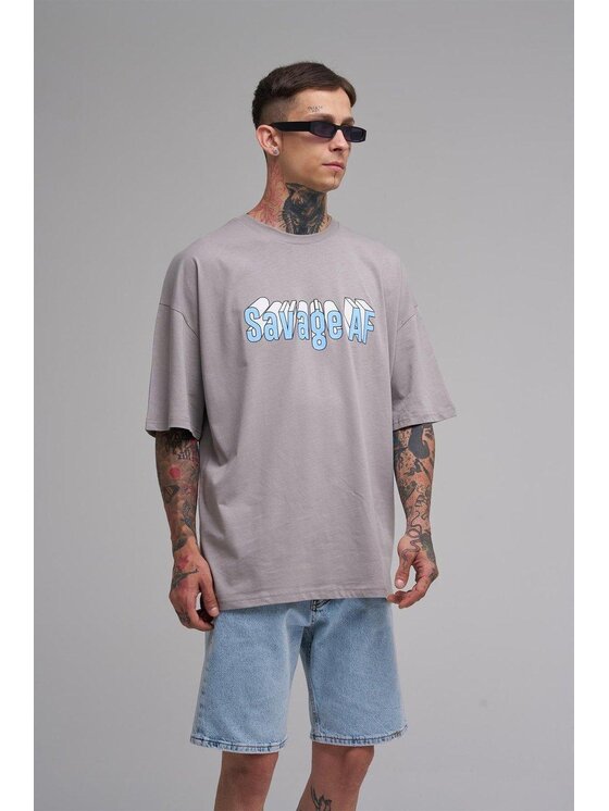 MyStars MyStars T-Shirt Szeroka luźna koszulka z krótkim rękawem 125215 Szary Oversize