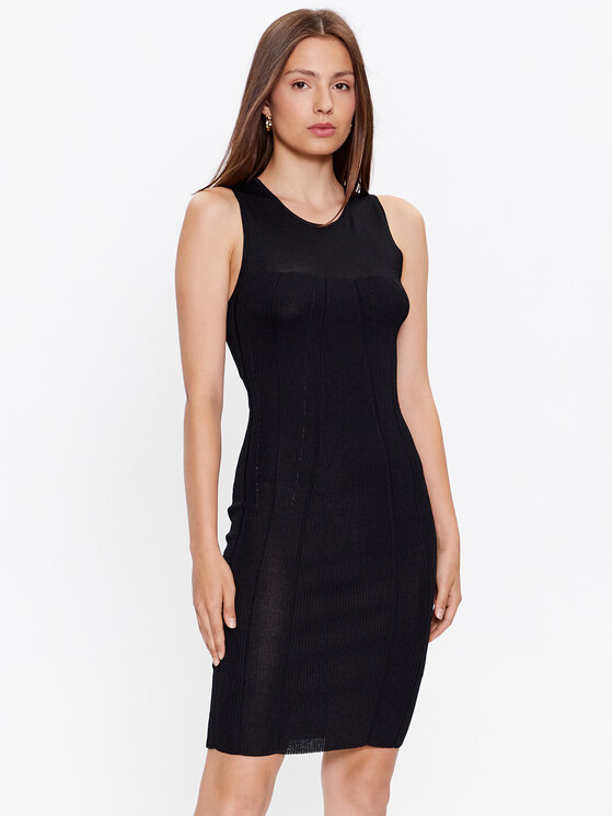 Glamorous Pletena obleka CK6708 Črna Slim Fit