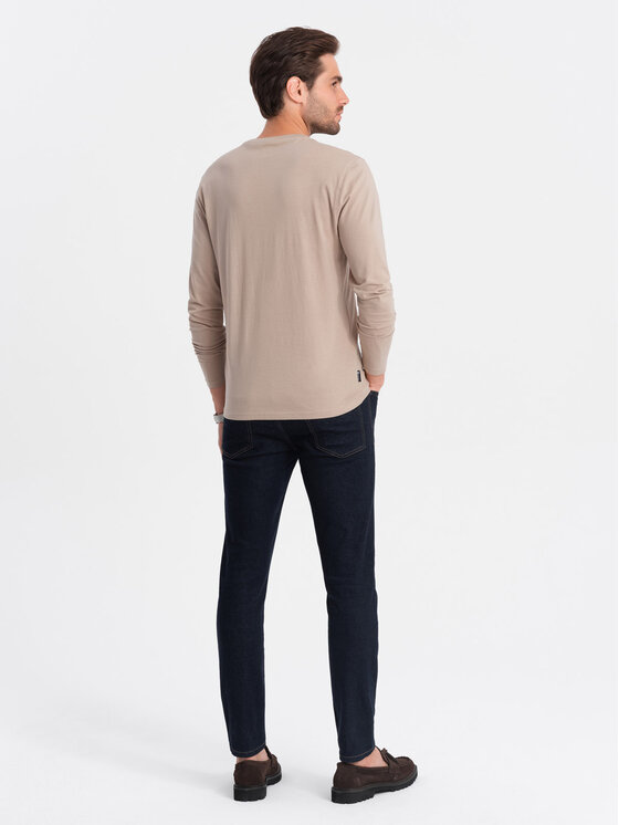 Ombre Ombre Longsleeve OM-LSBL-0106 Beżowy Regular Fit