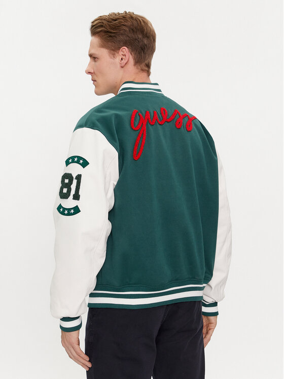 Guess Guess Geacă bomber Bear Varsity J M4RL44 KCD20 Verde Regular Fit