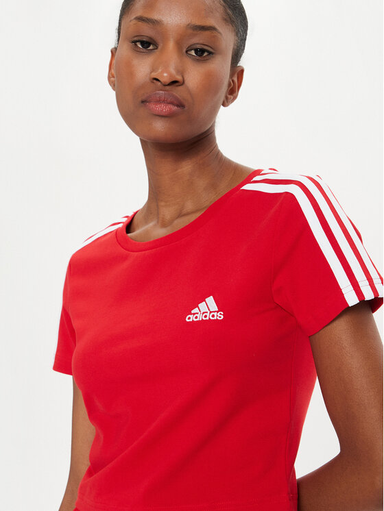 adidas T shirt Essentials 3 Stripes IY4272 Rouge Slim Fit Modivo