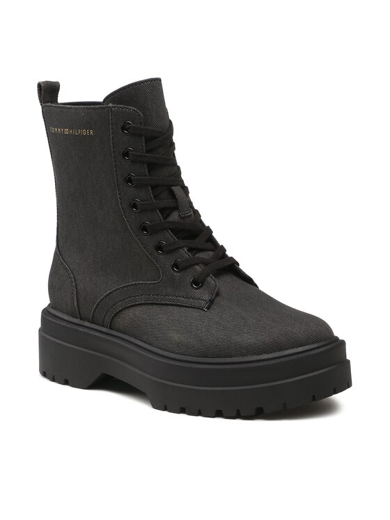 Tommy Hilfiger Tommy Hilfiger Schnürstiefeletten Feminine Essential Canvas FW0FW07357 Schwarz