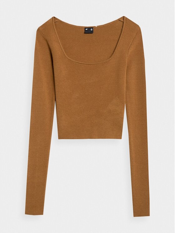 4F 4F Longsleeve 4FAW22TLONF092-81S Brązowy Cropped Fit