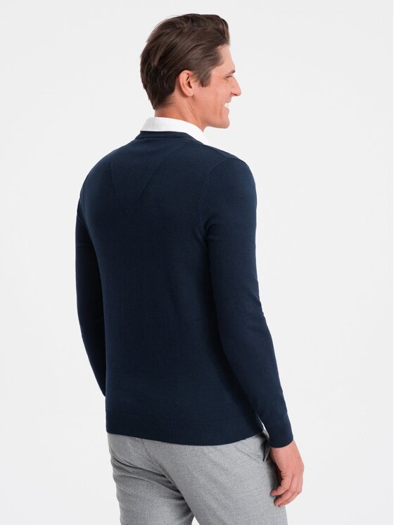 Ombre Ombre Sweter OM-SWSW-0102 Granatowy Regular Fit