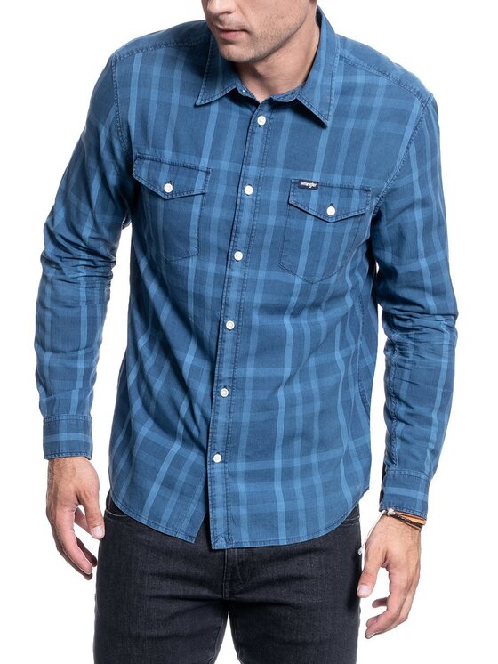 Wrangler Wrangler Camicia LS 2KT FLAP SHIRT Blu Regular Fit