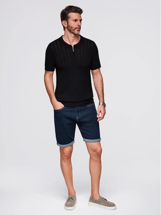 Ombre Ombre Polo OM-POSS-0158 Czarny Slim Fit