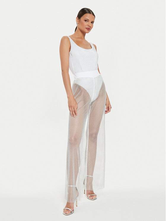 Guess Guess Παντελόνι υφασμάτινο E4YB00 KCDW0 Λευκό Relaxed Fit
