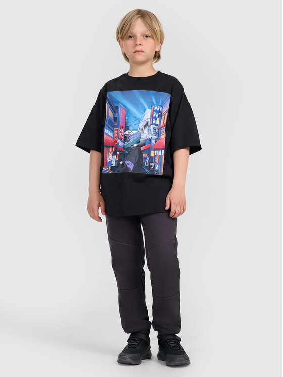 4F 4F T-Shirt CITY LINES Czarny Oversize