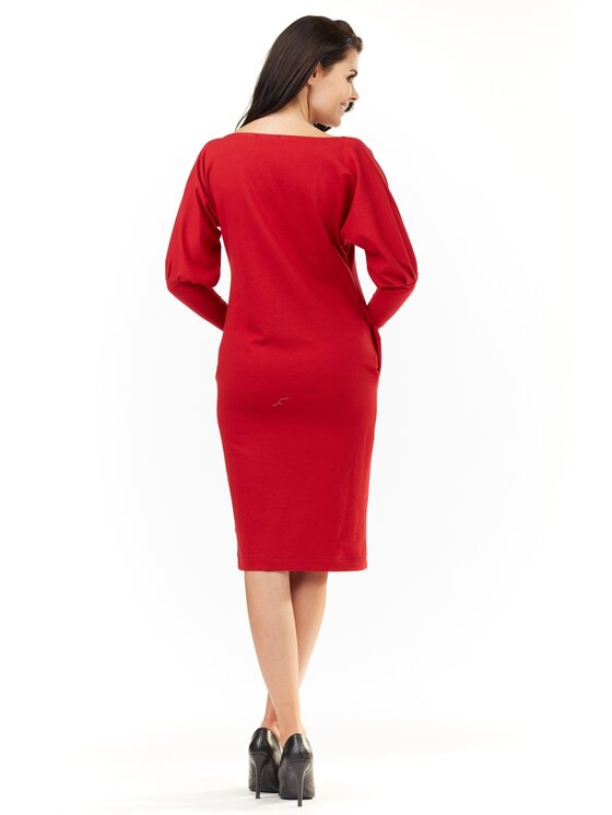 Awama Awama Sukienka dzianinowa A206 Czerwony Basic Fit