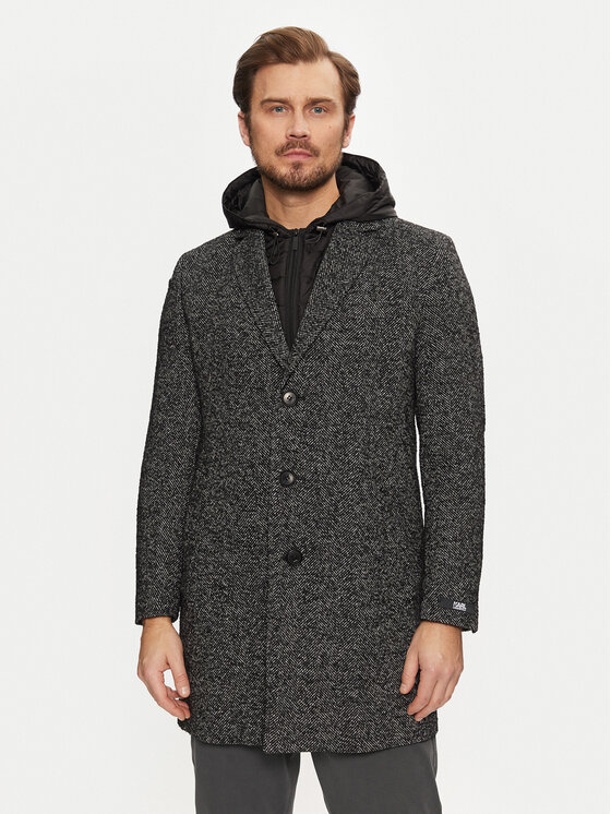 KARL LAGERFELD KARL LAGERFELD Vlněný kabát 455712 544727 Černá Regular Fit